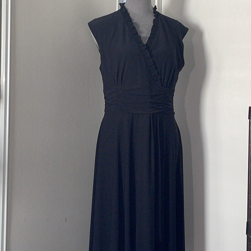 NWT. Black Ruffle Knit Dress. Size P14.